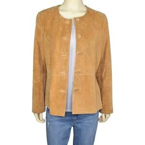 Vintage Pursuits Ltd Suede Leather Jacket Womens 14 Tan Button Up Y2K Clean Girl